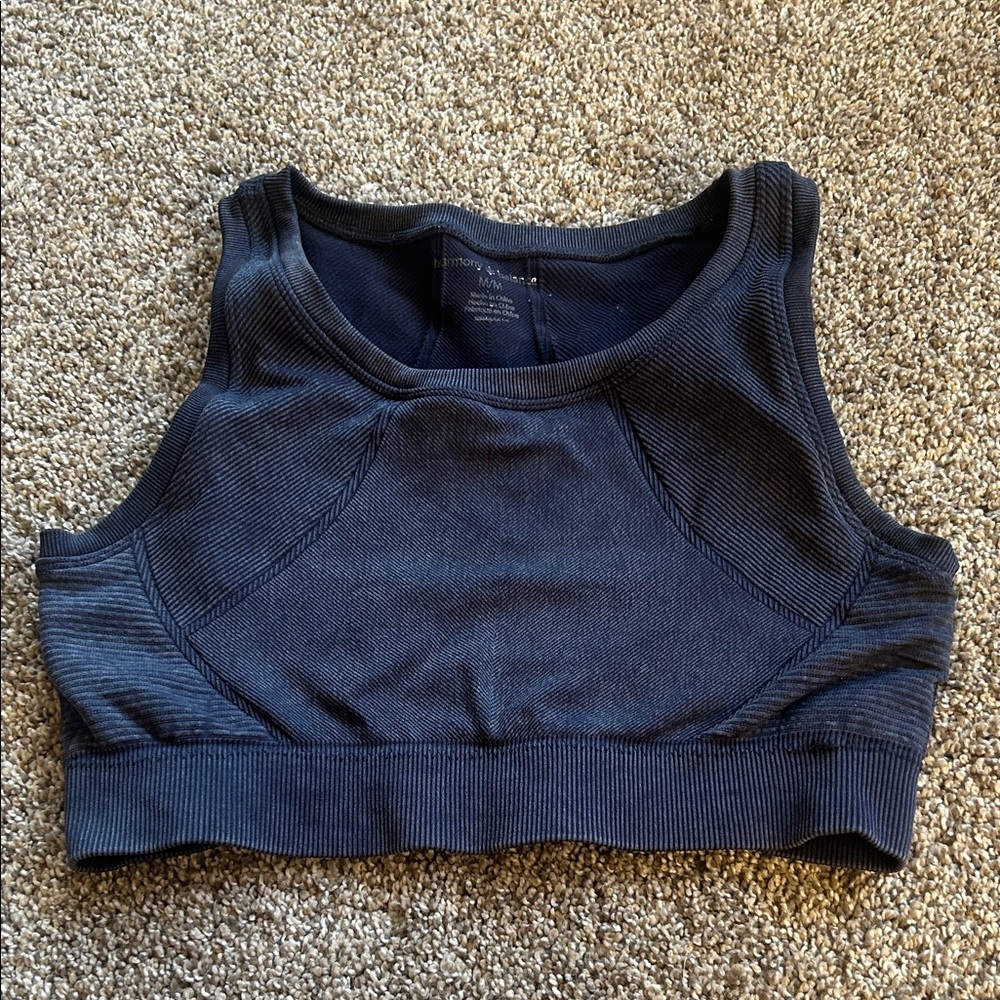 Seamless Ribbed Sports Bra - Black